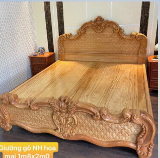 Giường gỗ gõ đỏ cao cấp Hoa Mai - GN309