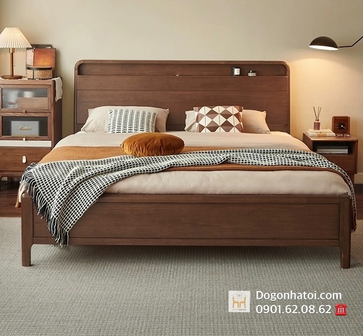 Giường ngủ gỗ sồi có hộc đầu giường