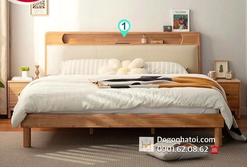 Giường gỗ sồi có bọc nệm đầu giường