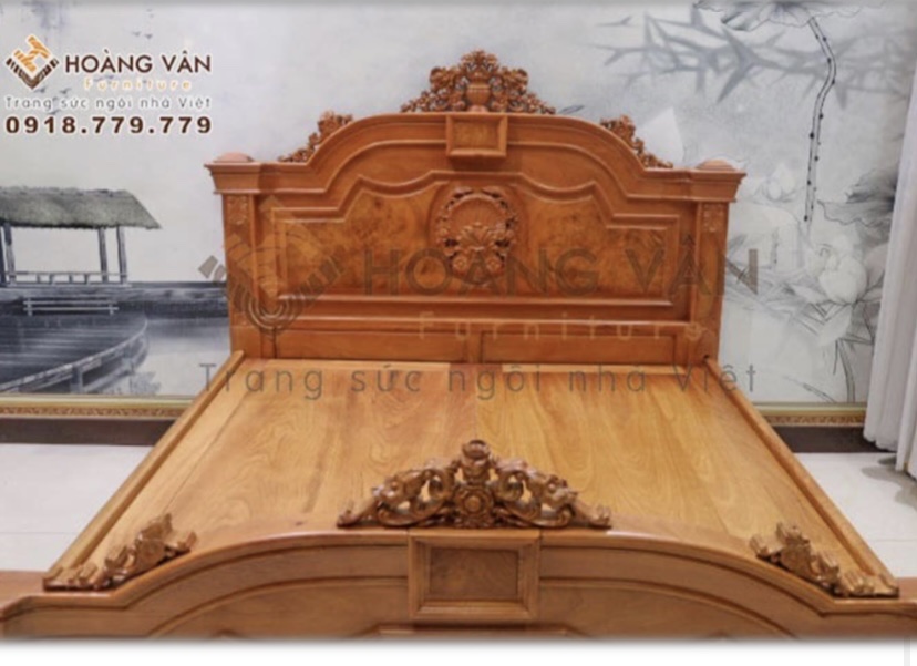 Giường ngủ gỗ gõ Nu tự nhiên cao cấp kiểu Nữ Hoàng đẹp - GN308