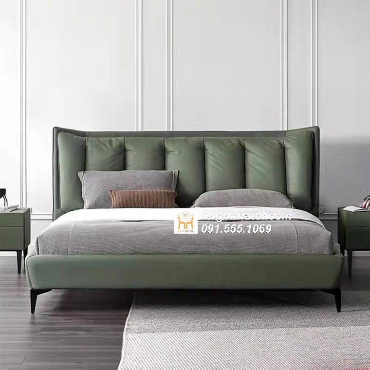 Giường bọc nệm đầu giường màu xanh ngọc đẹp hiện đại - GNB01