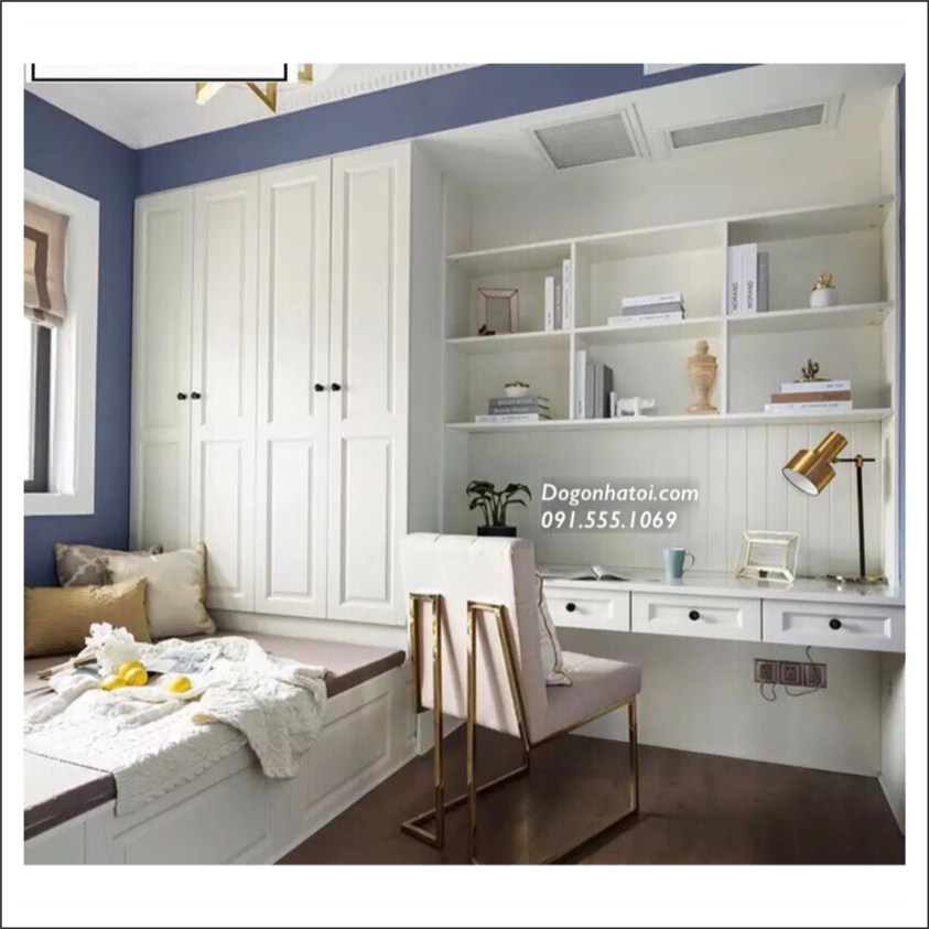 Thi Công Bộ Giường Ngủ Kết Hợp Tủ Màu Trắng Sang Trọng GN-621