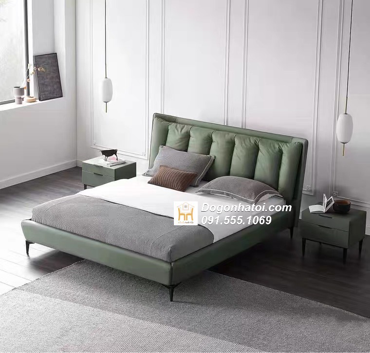 Giường bọc nệm đầu giường màu xanh ngọc đẹp hiện đại - GNB01
