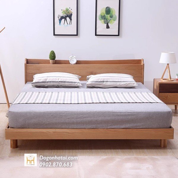 Giường ngủ gỗ sồi đẹp có ngăn kéo kiểu hiện đại 1m6, 1m8 - GN627