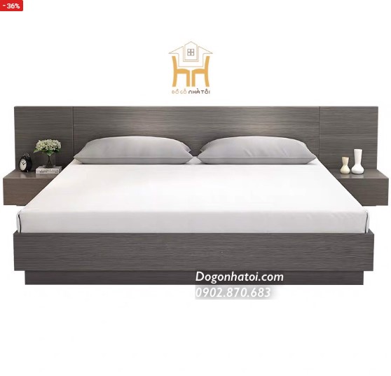 Giường ngủ gỗ công nghiệp đẹp đơn giản màu xám GN-520