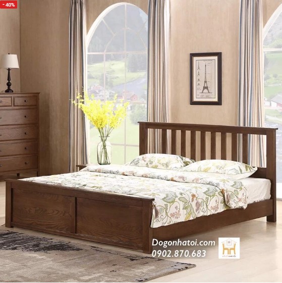 Giường ngủ gỗ sồi tự nhiên kiểu hiện đại giá rẻ GN-514
