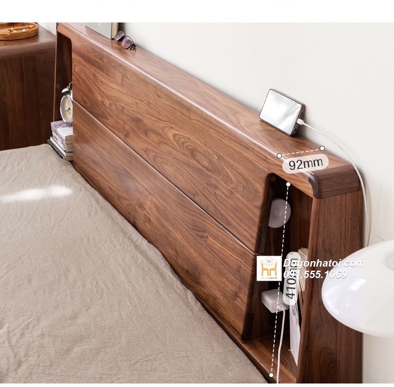 Mẫu giường gỗ sồi đẹp màu óc chó hiện đại giá rẻ 1m6, 1m8, 2m - GN622
