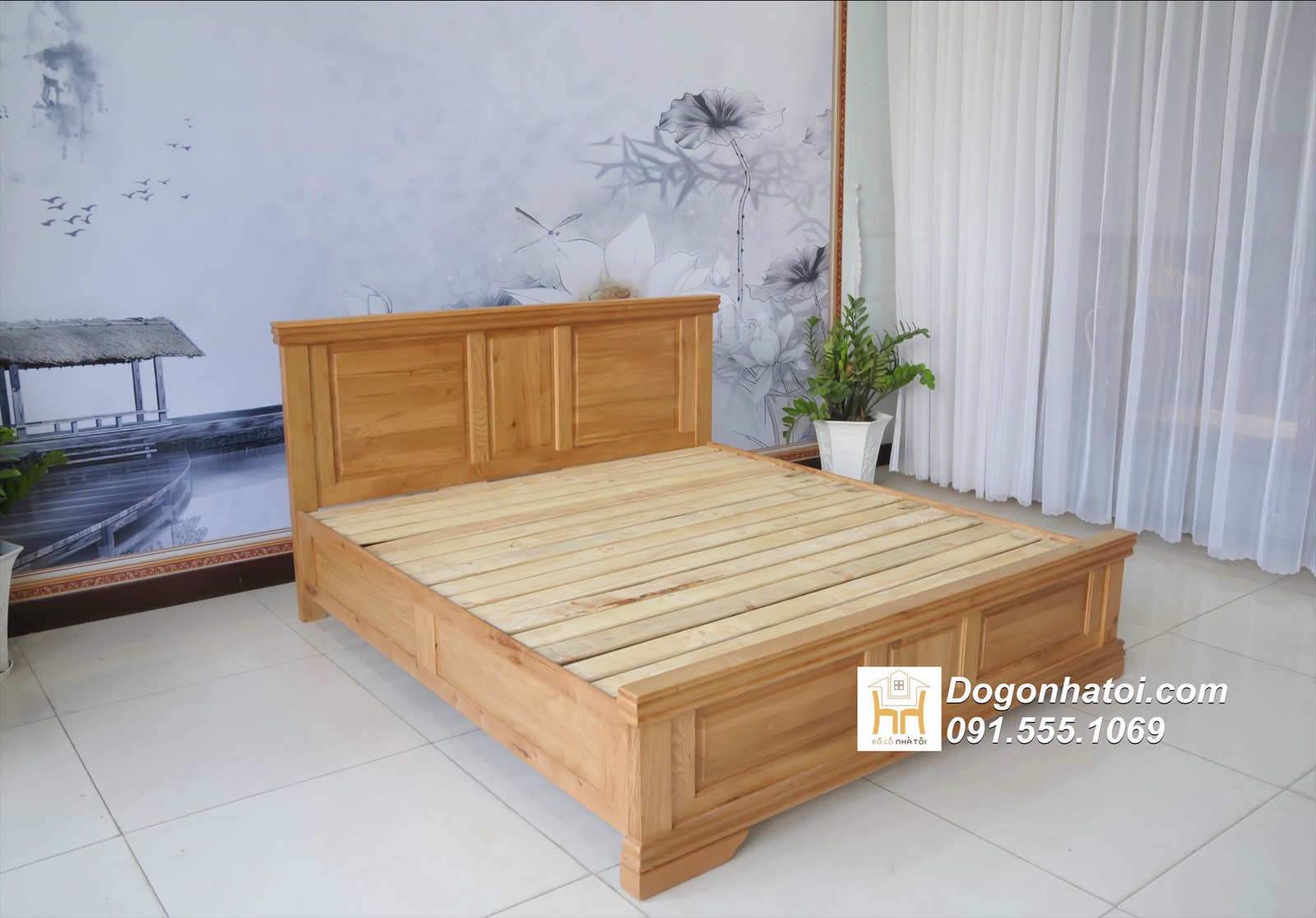Giường gỗ sồi Mỹ có ngăn kéo hông giá rẻ 1m6, 1m8 - GN315