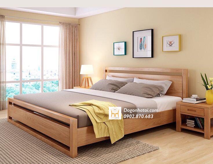 Giường ngủ gỗ sồi tự nhiên đẹp giá rẻ GN-517