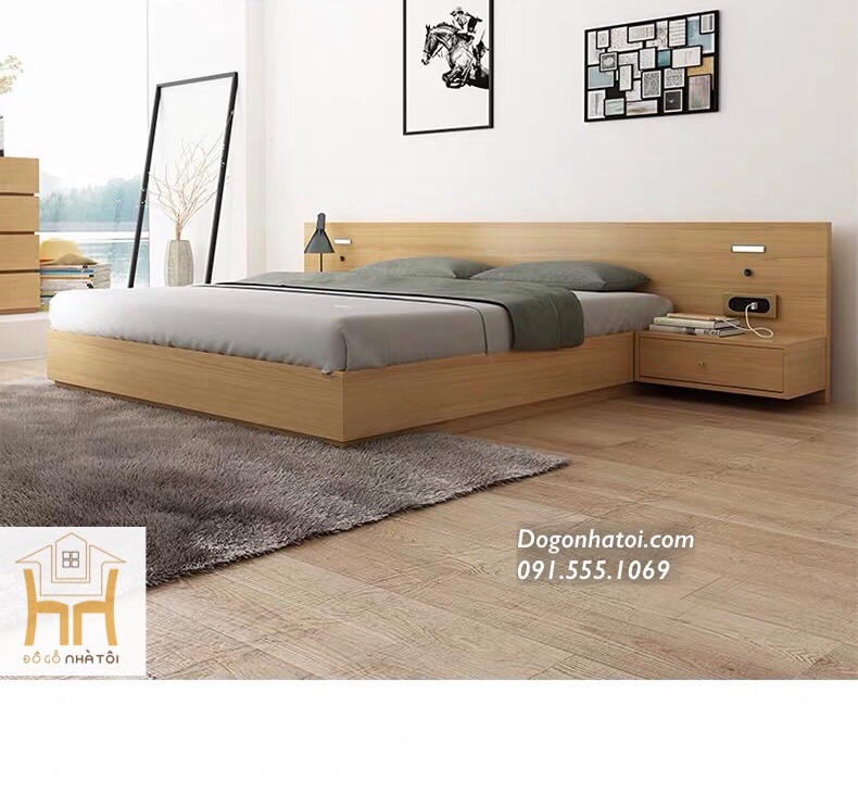 Giường ngủ gỗ công nghiệp hiện đại cao cấp màu vân gỗ sồi GN-609
