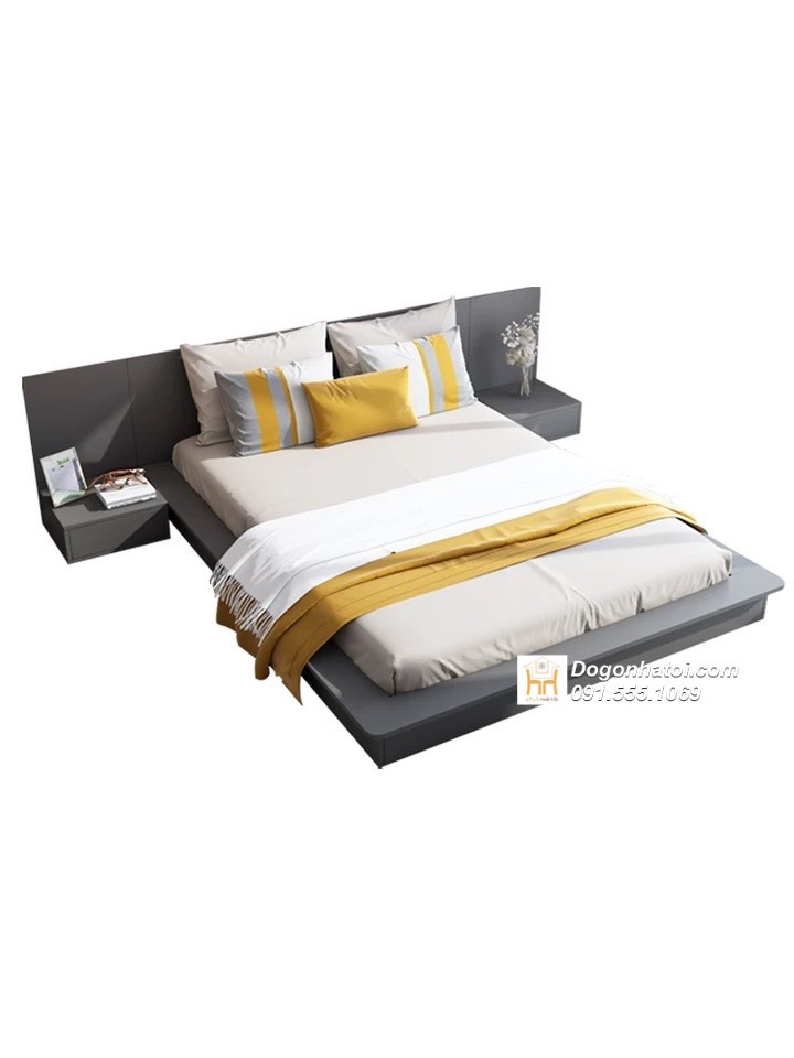 Giường ngủ bệt sàn kiểu Nhật liền tủ đầu giường gỗ MDF giá rẻ - GN629