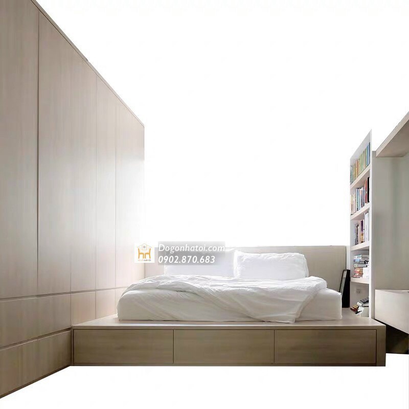 Giường ngủ phản liền tủ áo gỗ MDF đẹp hiện đại - GNBH09