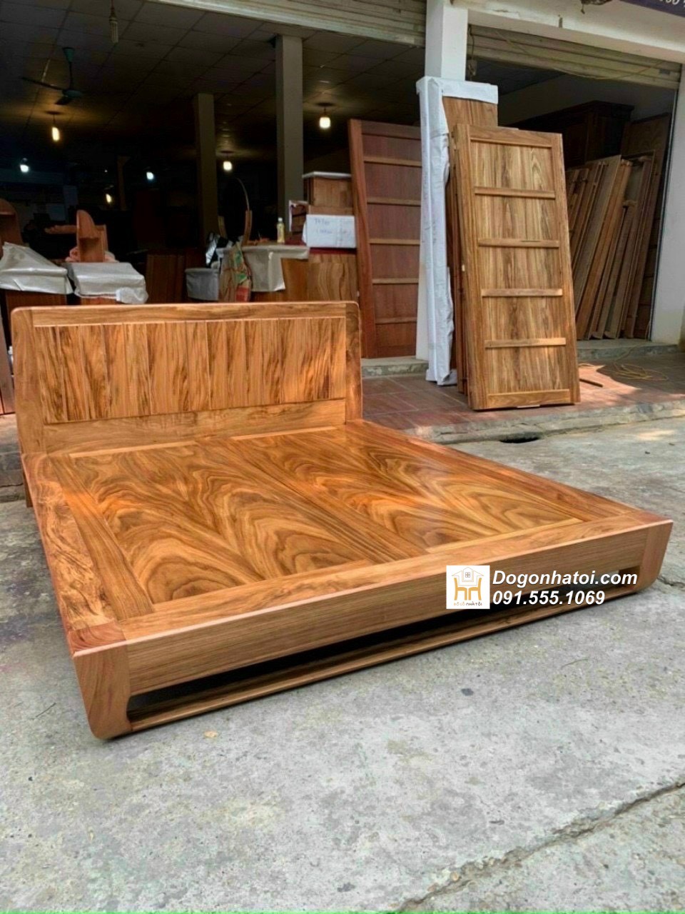 Giường ngủ kiểu Nhật gỗ hương xám tự nhiên cao cấp 1m8, 2m - GN625