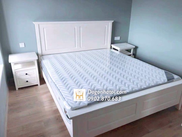 Giường gỗ sồi màu trắng hiện đại giá rẻ GN-524