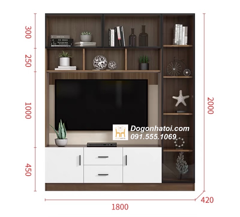 Kệ tivi kết hợp tủ trang trí tường cực đẹp 2m x 2m6 - TR612 (2.300k/m2)