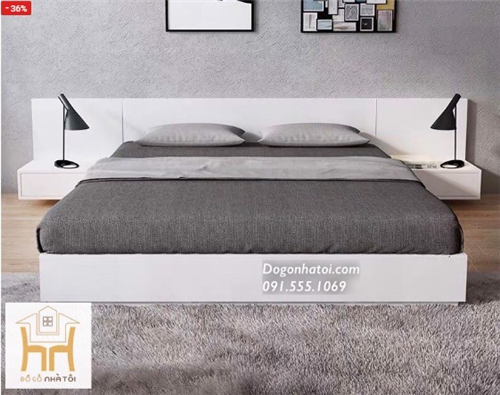 Giường ngủ gỗ MDF hiện đại màu trắng GN-520