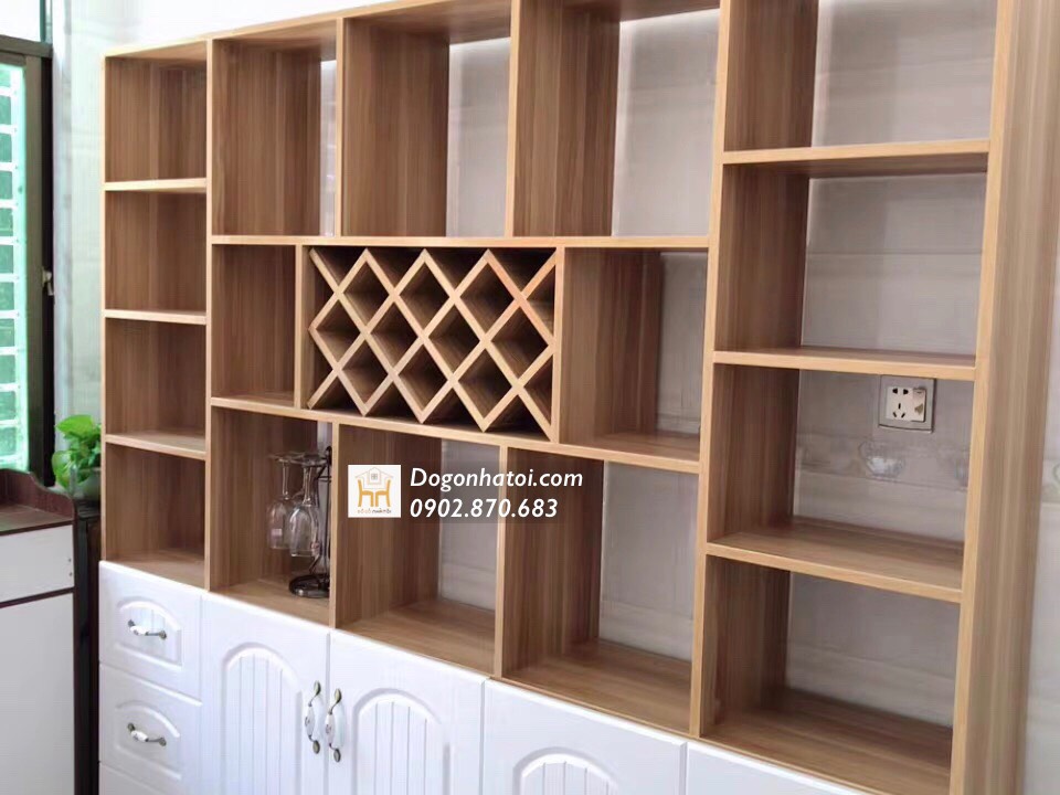 Kệ trưng bày - tủ rượu - vách ngăn phòng khách và bếp TR608- (C2m x N2m; Trắng - sồi)