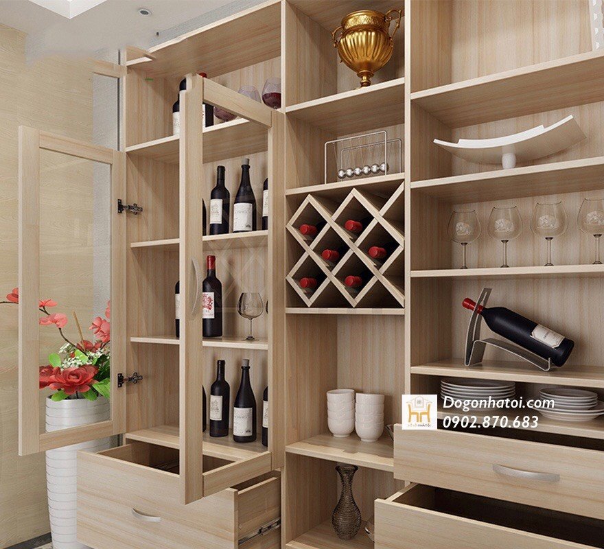 Kệ trang trí - tủ rượu - vách ngăn phòng khách và bếp TR609- (C2m2 x R1m2)
