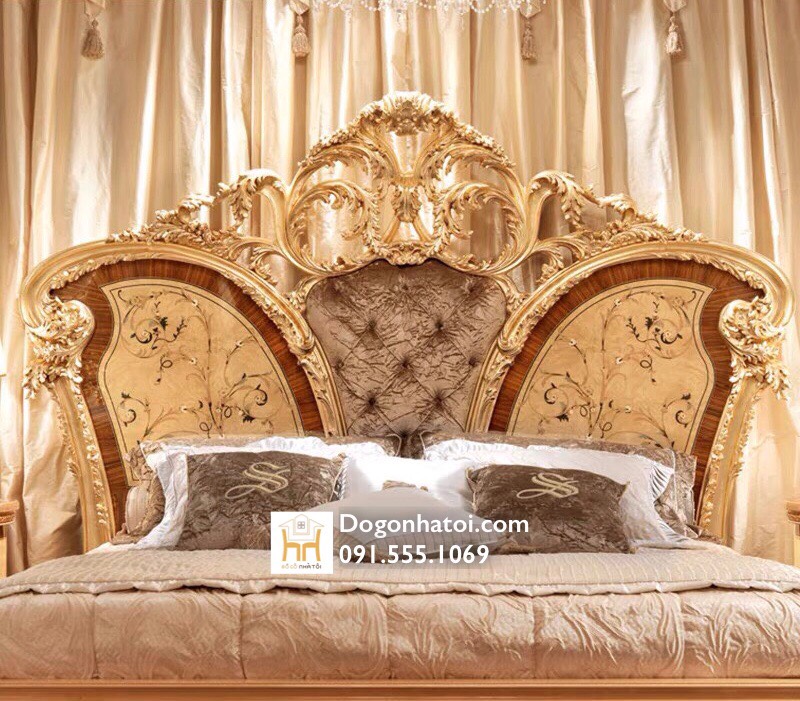 Giường ngủ cổ điển kiểu hoàng gia gỗ gõ đỏ